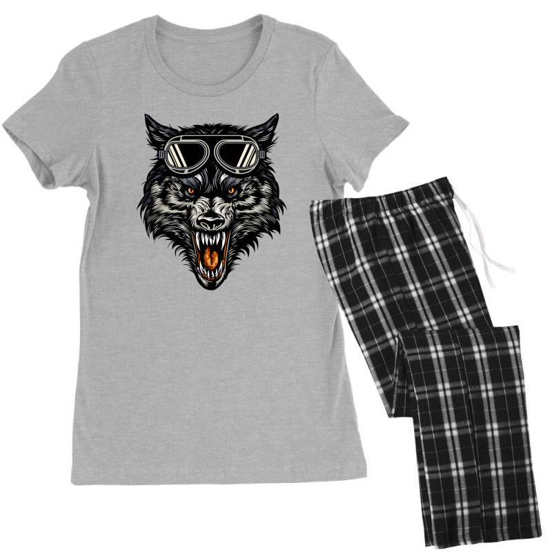 Angry Wolf Head Wearing A Goggle Women's Pajamas Set by kullmin | Artistshot