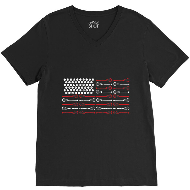 Lacrosse American Flag Lax Mom V-Neck Tee by cm-arts | Artistshot