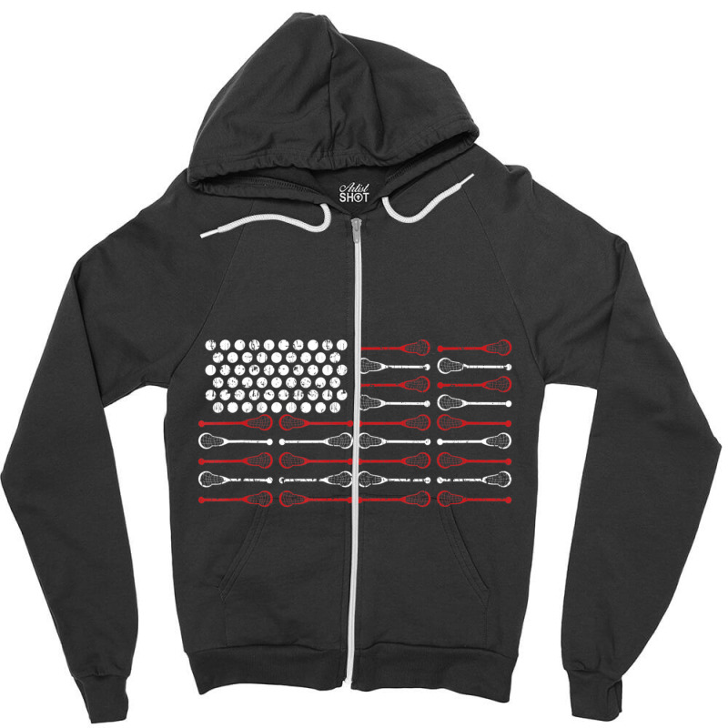 Lacrosse American Flag Lax Mom Zipper Hoodie by cm-arts | Artistshot