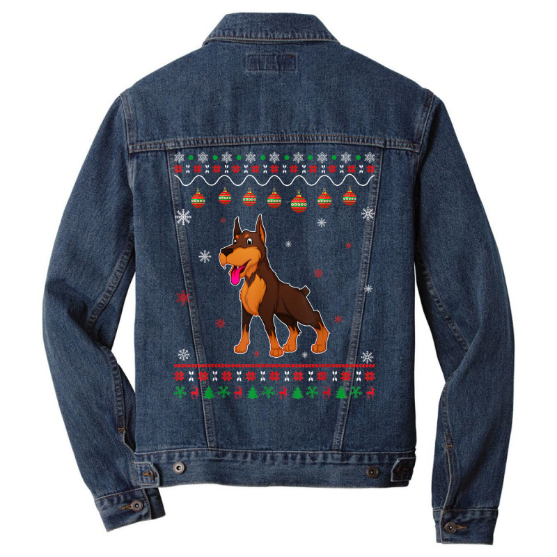 Dobermann Dog Ugly Design Matching Ugly Christmas Holiday Men Denim Jacket | Artistshot