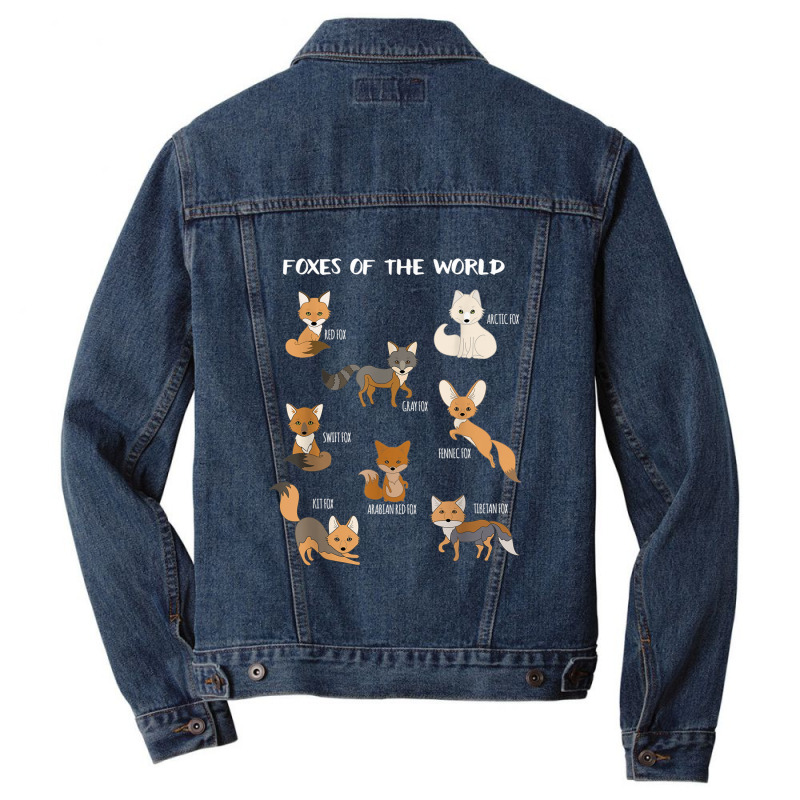 Foxes Of The World Funny Fox Animals Educational Men Denim Jacket by Rainbow90 | Artistshot