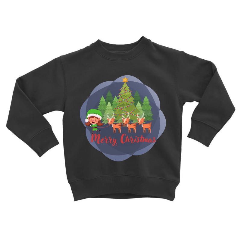 Elf And Reindeers Toddler Sweatshirt by Mello Greenwood | Artistshot