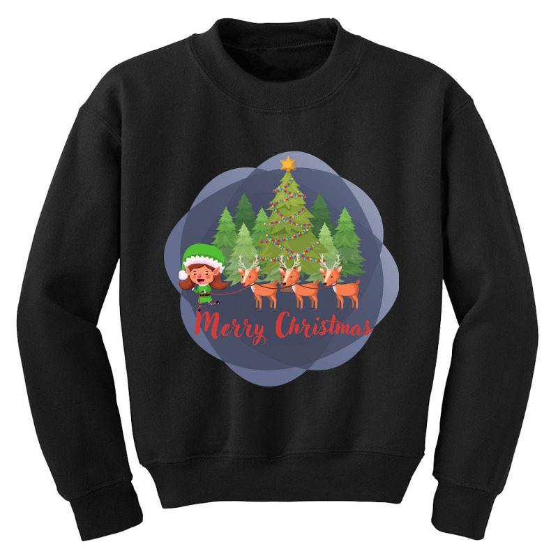 Elf And Reindeers Youth Sweatshirt by Mello Greenwood | Artistshot