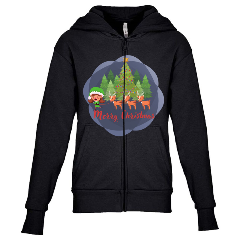 Elf And Reindeers Youth Zipper Hoodie by Mello Greenwood | Artistshot