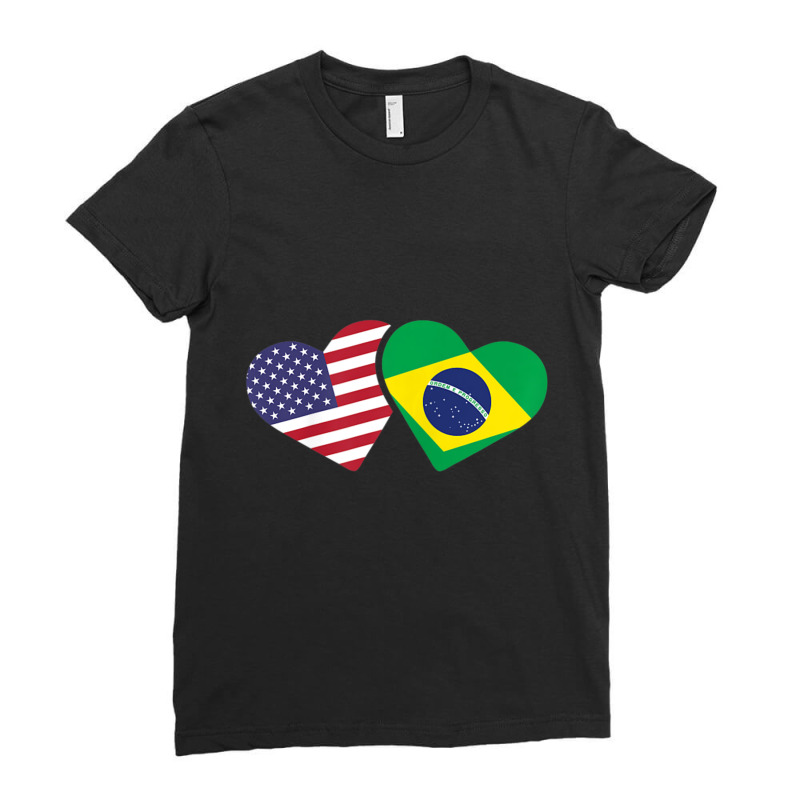 Womens Brazil Usa Flag Heart Brazilian Americans Love Cute Ladies Fitted T-Shirt by cm-arts | Artistshot