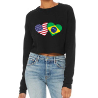 Womens Brazil Usa Flag Heart Brazilian Americans Love Cute Cropped Sweater | Artistshot