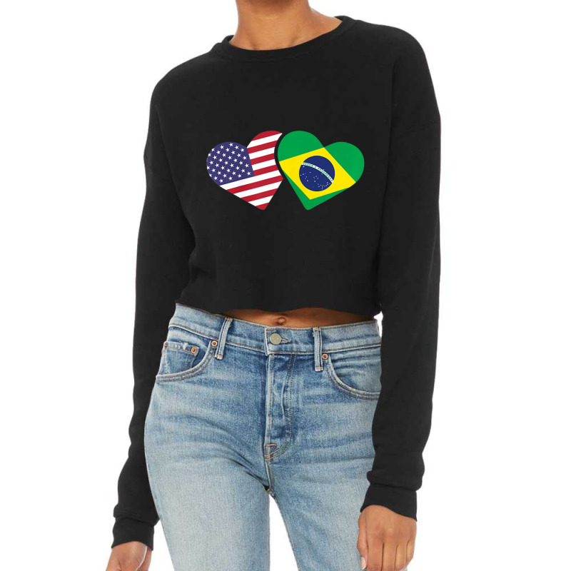 Womens Brazil Usa Flag Heart Brazilian Americans Love Cute Cropped Sweater by cm-arts | Artistshot