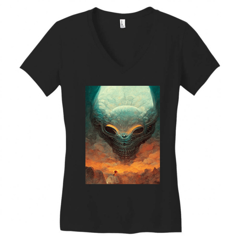 Huge Alien Head Arriving In The Earth One Women's V-Neck T-Shirt by HunterWare | Artistshot