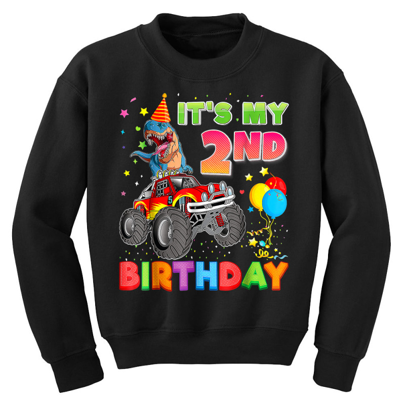 It's My 2nd Birthday 2 Year Old Dinosaur Monster Car Truck Youth Sweatshirt | Artistshot