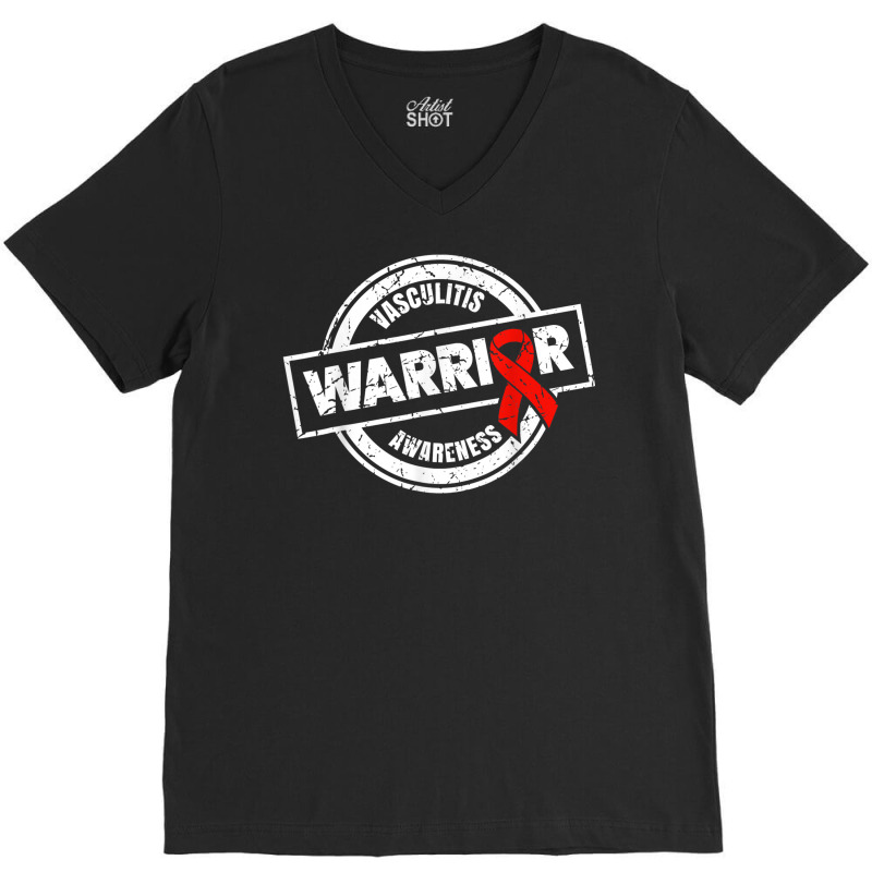 Warrior Red Ribbon Products & Gifts For Vasculitis Awareness V-neck Tee | Artistshot