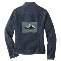 Pelican Landing In Water Ladies Denim Jacket | Artistshot