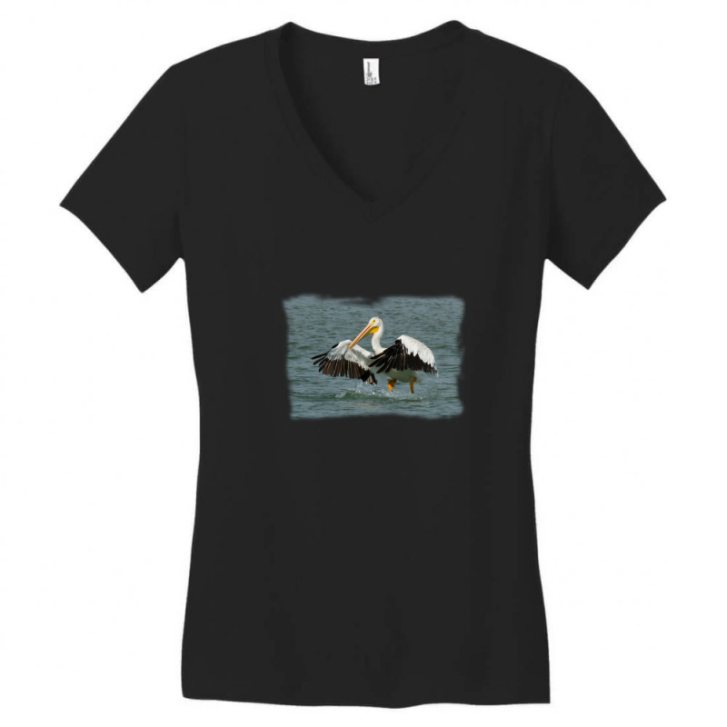 Pelican Landing In Water Women's V-neck T-shirt | Artistshot