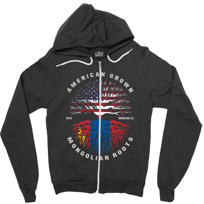 American Grown Mongolian Roots Mongolia Flag Zipper Hoodie by ChandraGay | Artistshot