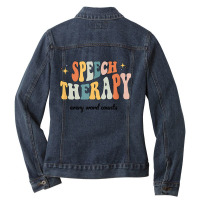 Speech Therapy Speech Language Pathologist Retro Slp Women Thanksgivin Ladies Denim Jacket | Artistshot