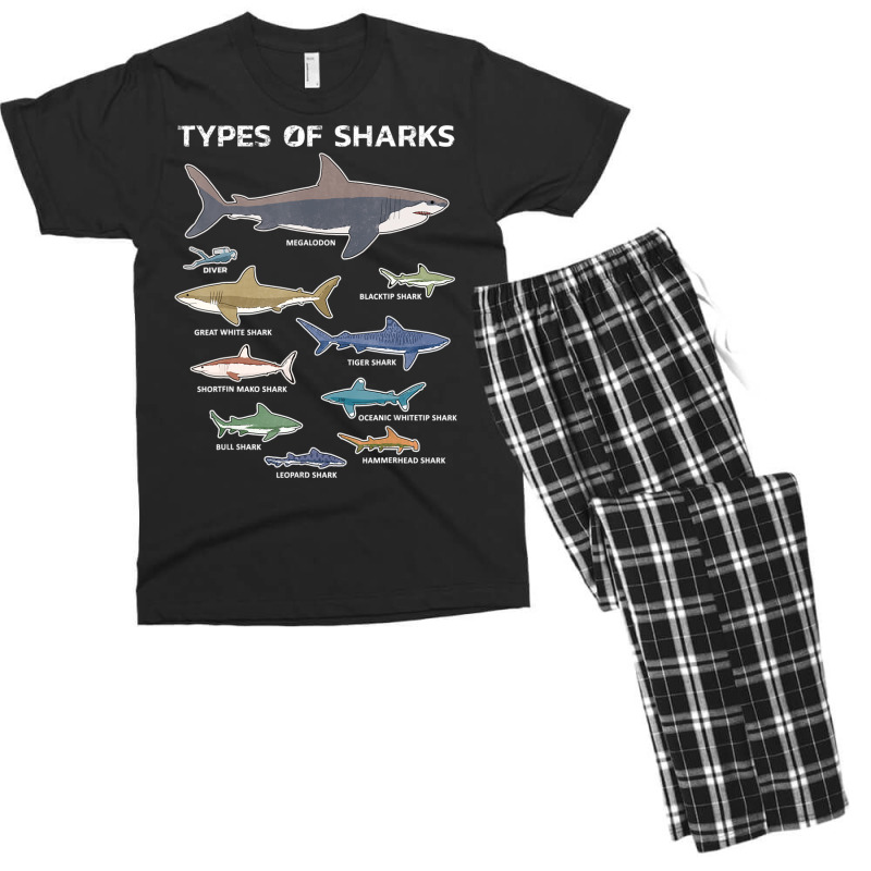 9 Types Of Sharks Educational Colorful Ocean Men's T-shirt Pajama Set | Artistshot