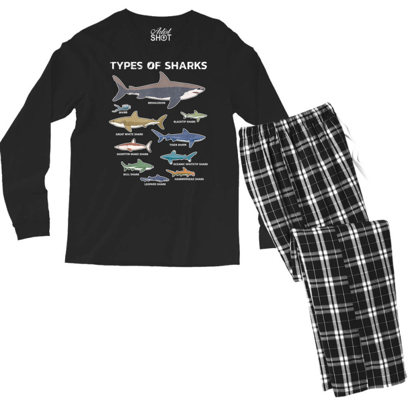 9 Types Of Sharks Educational Colorful Ocean Men's Long Sleeve Pajama Set | Artistshot