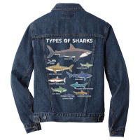 9 Types Of Sharks Educational Colorful Ocean Men Denim Jacket | Artistshot