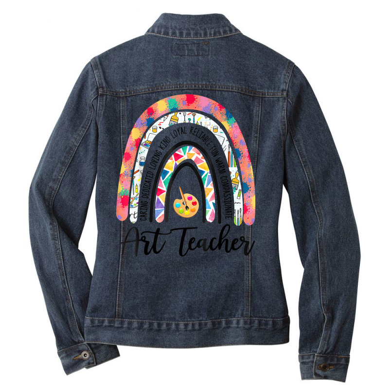 Art Teacher Boho Rainbow Caring Dedicated Loving Vintage Ladies Denim Jacket by cm-arts | Artistshot