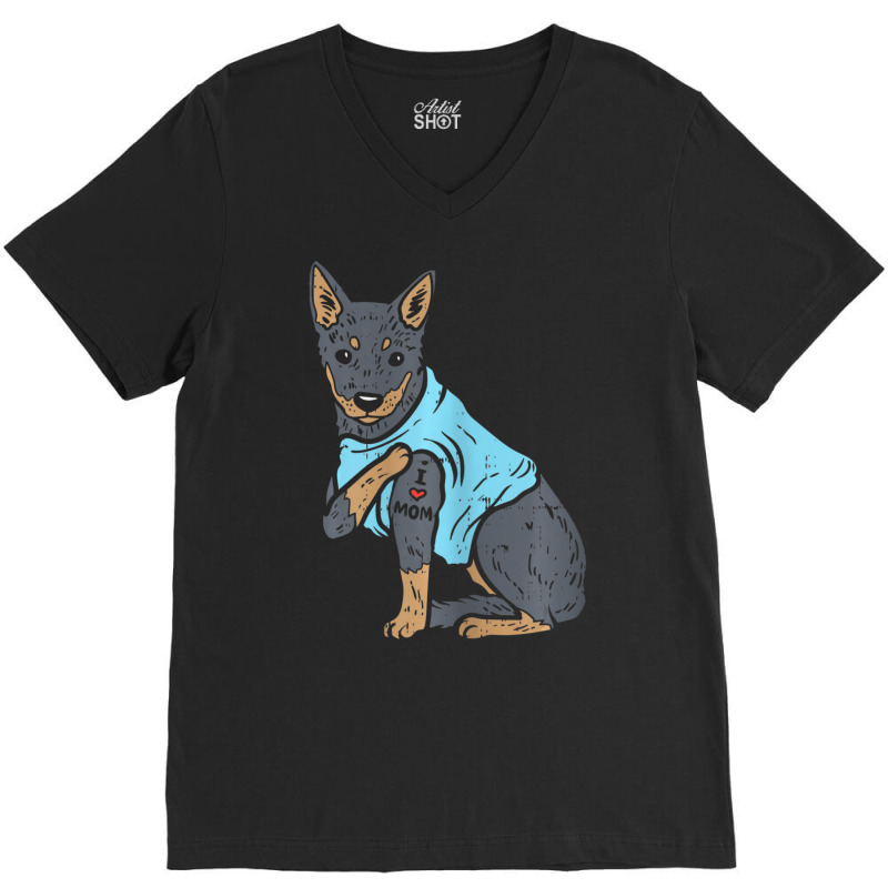 Womens Heeler I Love Mom Animal Pet Red Blue Cattle Dog Women V-Neck Tee by cm-arts | Artistshot