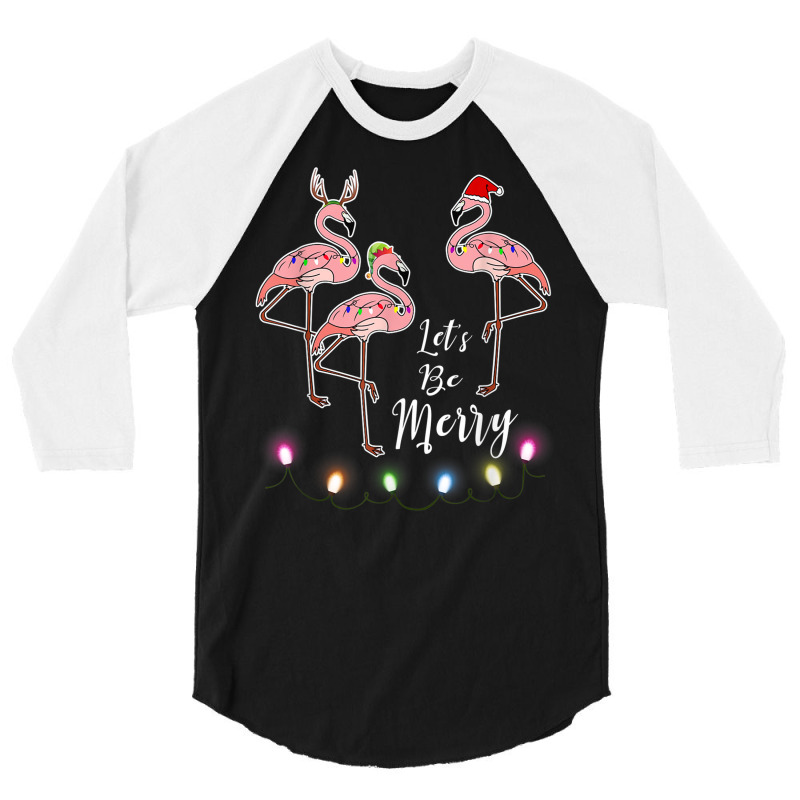 Santa Flamingo Tangled Up In Lights Christmas 3/4 Sleeve Shirt by Color | Artistshot