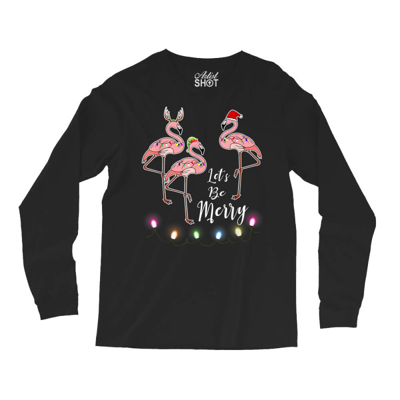 Santa Flamingo Tangled Up In Lights Christmas Long Sleeve Shirts by Color | Artistshot