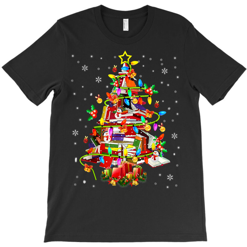 Christmas Library Tree Lights Librarian Xmas Book Lover T-Shirt by Color | Artistshot