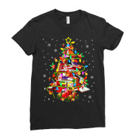 Christmas Library Tree Lights Librarian Xmas Book Lover Ladies Fitted T-shirt | Artistshot