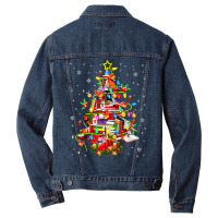 Christmas Library Tree Lights Librarian Xmas Book Lover Men Denim Jacket | Artistshot