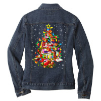 Christmas Library Tree Lights Librarian Xmas Book Lover Ladies Denim Jacket | Artistshot