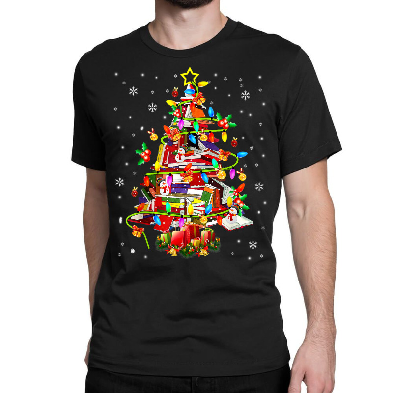 Christmas Library Tree Lights Librarian Xmas Book Lover Classic T-shirt by Color | Artistshot