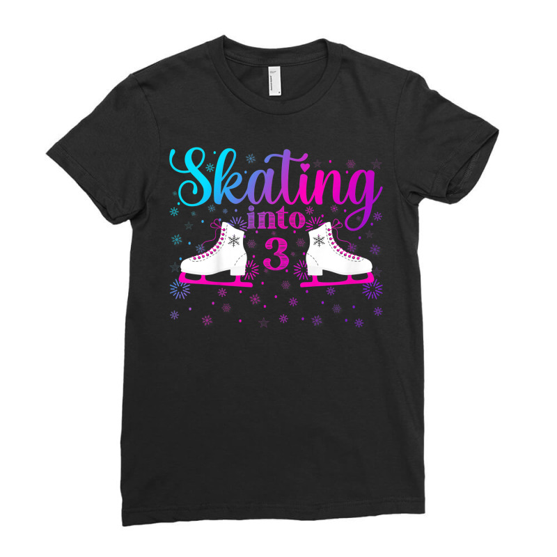 Kids Ice Skating Into 3 Cute Ice Dancing Girl 3rd Birthday Party Ladies Fitted T-Shirt by Color | Artistshot