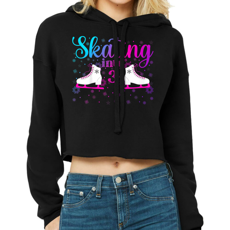 Kids Ice Skating Into 3 Cute Ice Dancing Girl 3rd Birthday Party Cropped Hoodie by Color | Artistshot