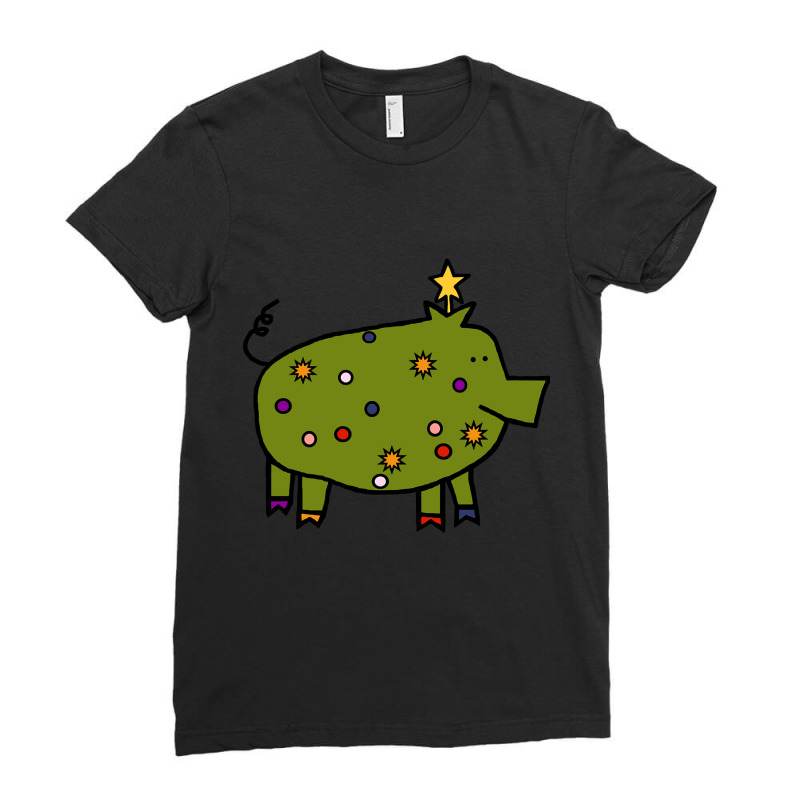 Funny Christmas Tree Pig Ladies Fitted T-Shirt by Mello Greenwood | Artistshot