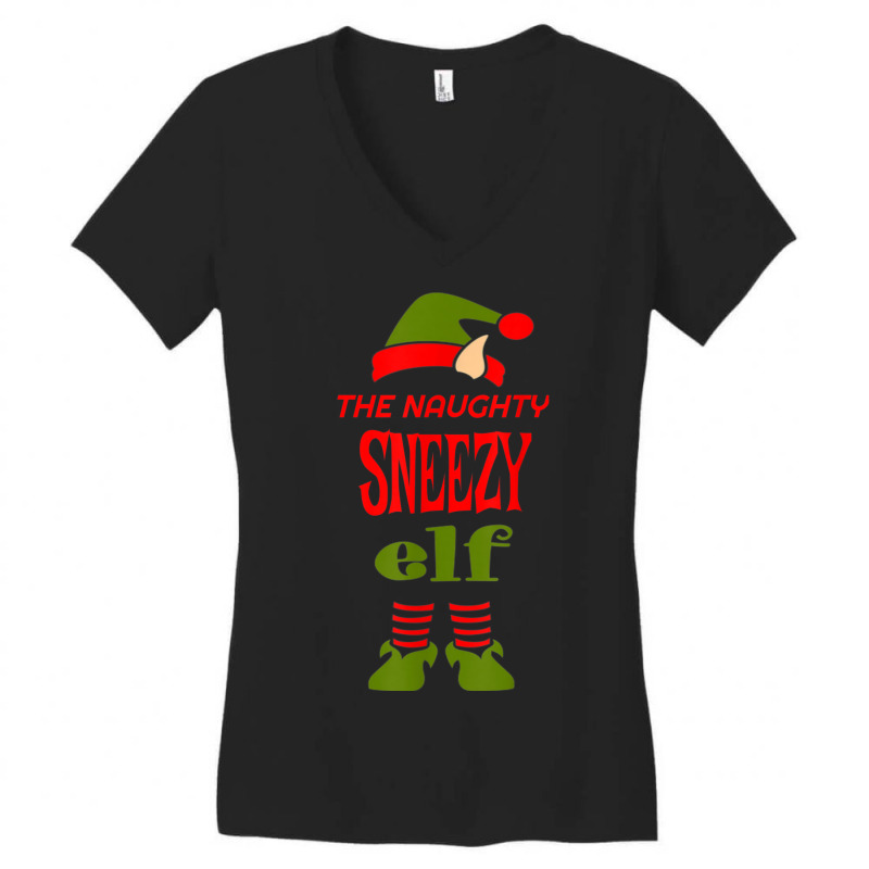 Naughty Sneezy Elf Christmas Novelty Sarcastic Funny Women's V-Neck T-Shirt by Uniform | Artistshot