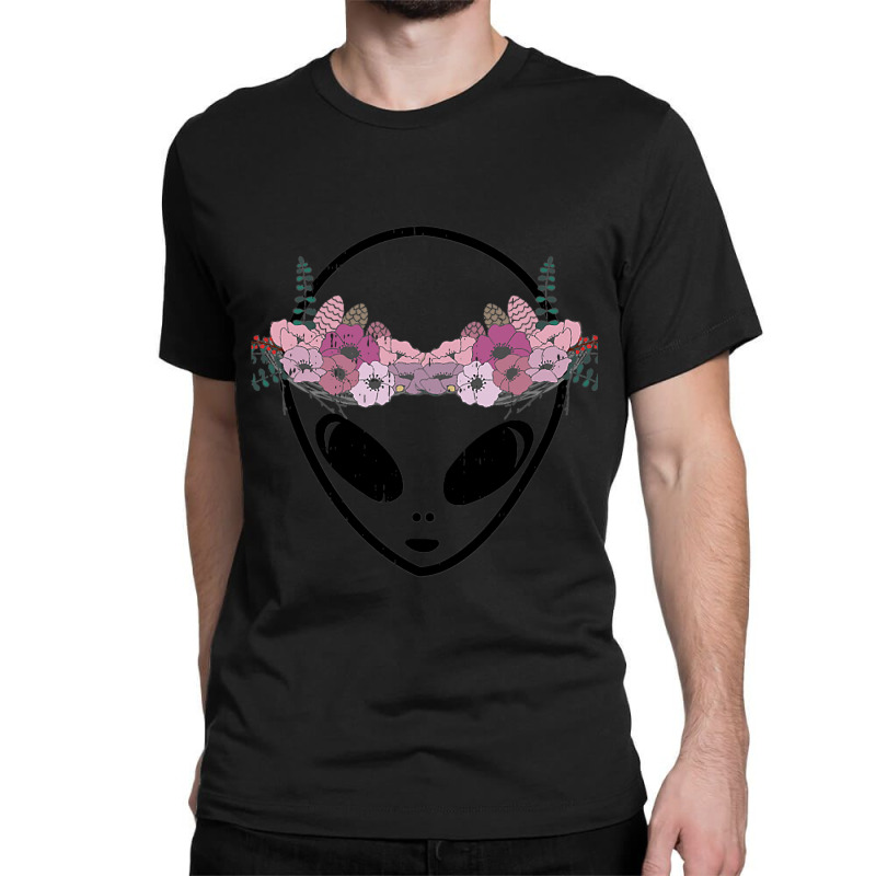 Area51 Flower Crown Alien Head Easy Martian Halloween Gift Classic T-shirt | Artistshot