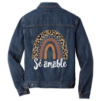 S?? Amable Spanish Bilingual Teacher Be Kind Boho Rainbow Men Denim Jacket | Artistshot