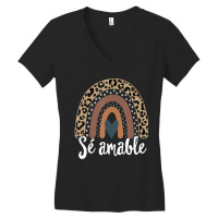 S?? Amable Spanish Bilingual Teacher Be Kind Boho Rainbow Women's V-neck T-shirt | Artistshot