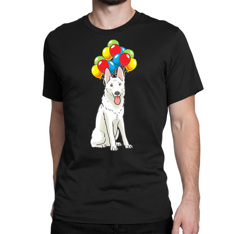 White Shepherd T  Shirt White Swiss Shepherd With Ballons Gift T  Shir Classic T-shirt | Artistshot