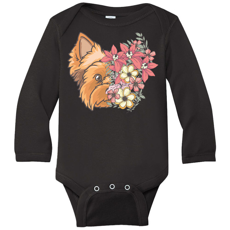 Yorkie T  Shirt Yorkshire Terrier With Flowers T  Shirt Long Sleeve Baby Bodysuit by pfahey | Artistshot