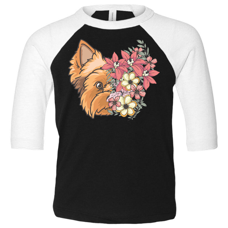 Yorkie T  Shirt Yorkshire Terrier With Flowers T  Shirt Toddler 3/4 Sleeve Tee by pfahey | Artistshot