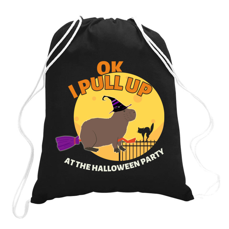 Ok I Pull Up At The Halloween Party Halloween Capybara Drawstring Bags | Artistshot