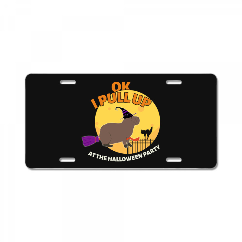 Ok I Pull Up At The Halloween Party Halloween Capybara License Plate | Artistshot