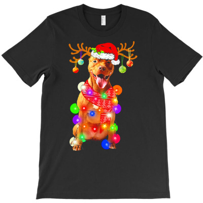Pitbull Dog T  Shirt Pitbull Reindeer Dog Santa Hat Christmas Lights H T-shirt Designed By Dominic Rempel