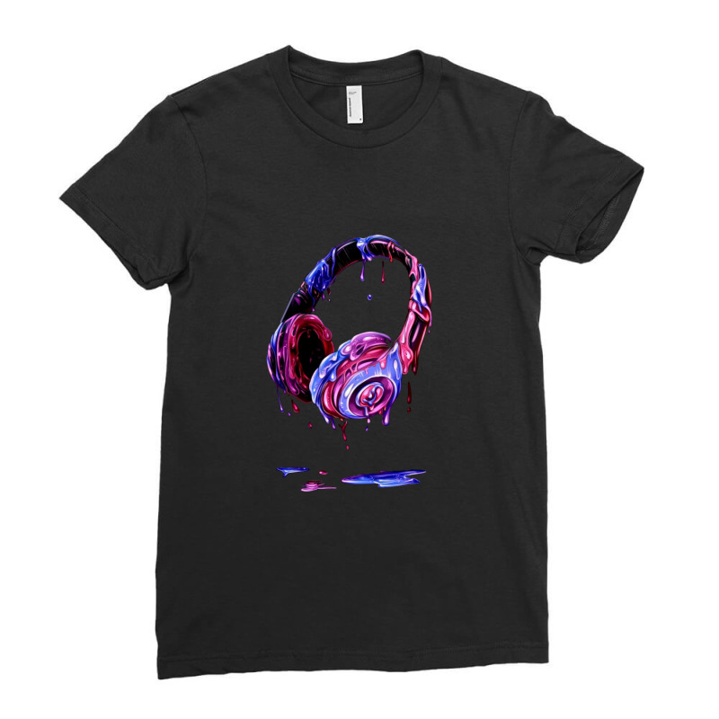 Melting Dj Headphones Music Producer Ladies Fitted T-Shirt by cm-arts | Artistshot