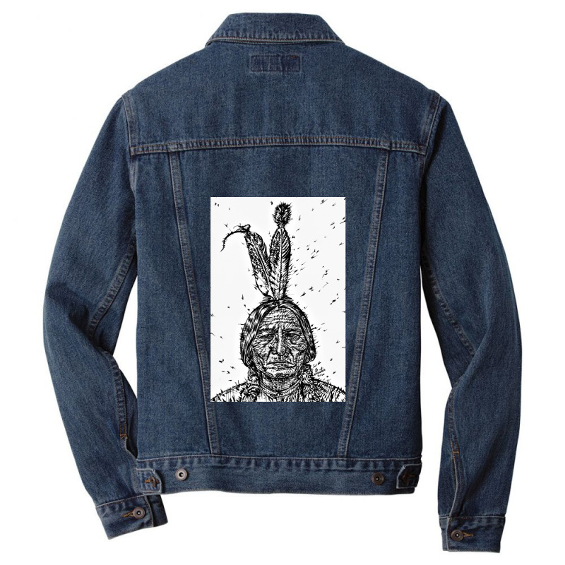 Sitting Bull Ink Portrait.2 Men Denim Jacket | Artistshot