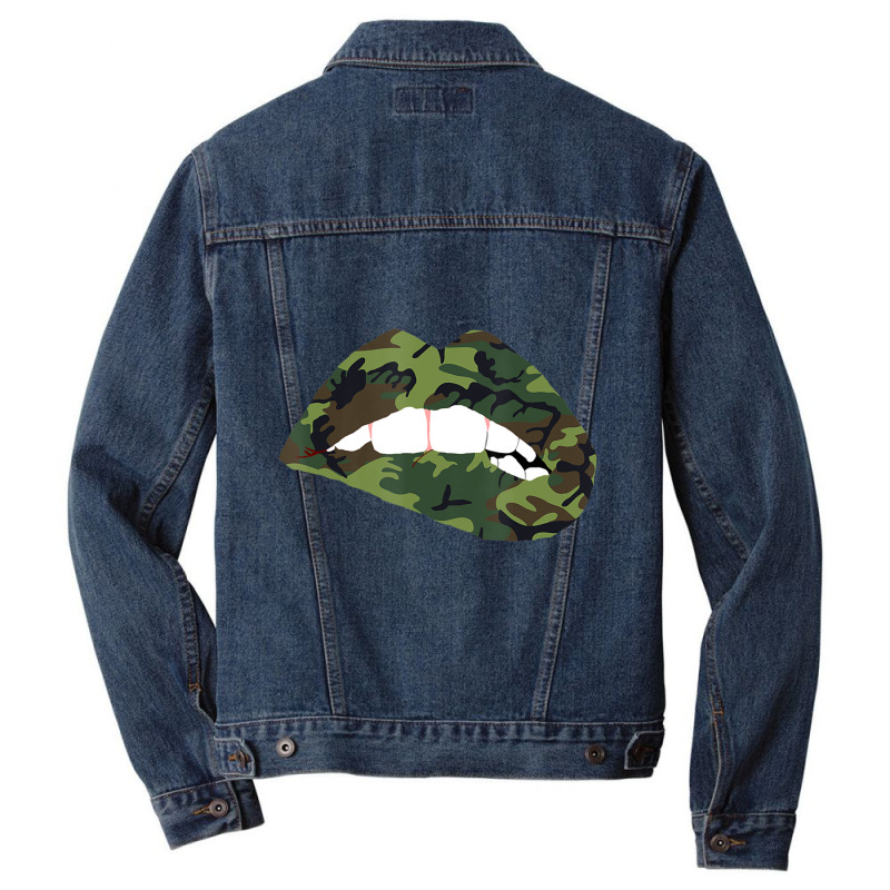 Camouflage Lips Mouth Military Kiss Me Biting Camo Kissing Men Denim Jacket | Artistshot