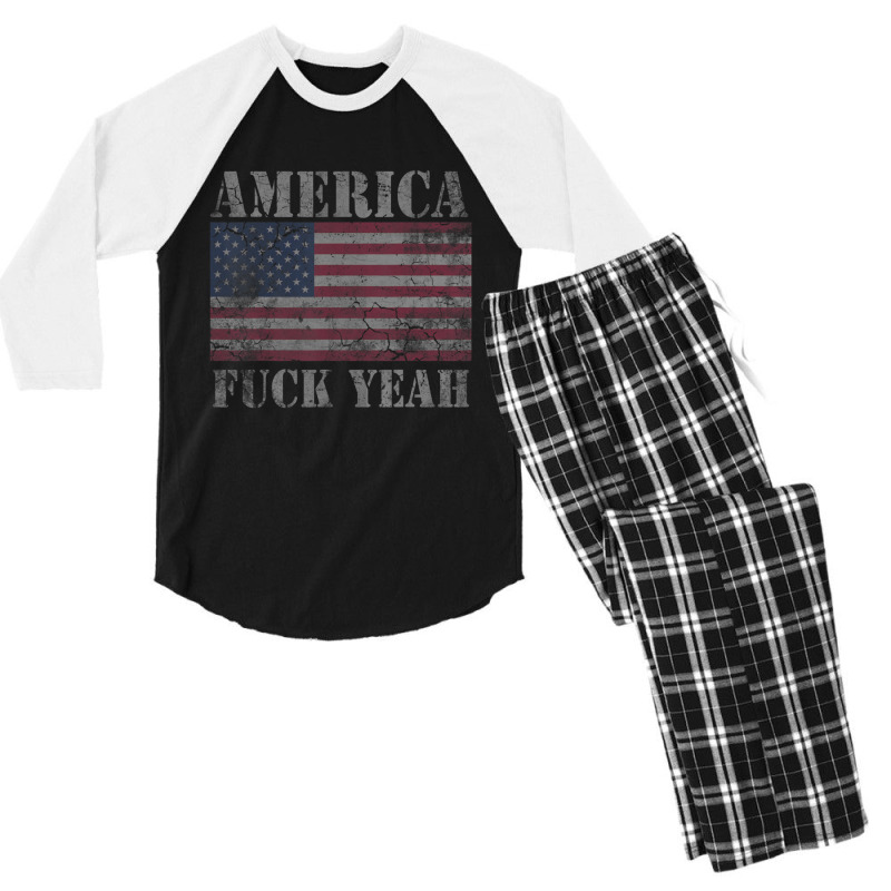 America Fuck Yeah Usa Quotes Patriotic Men's 3/4 Sleeve Pajama Set by cm-arts | Artistshot