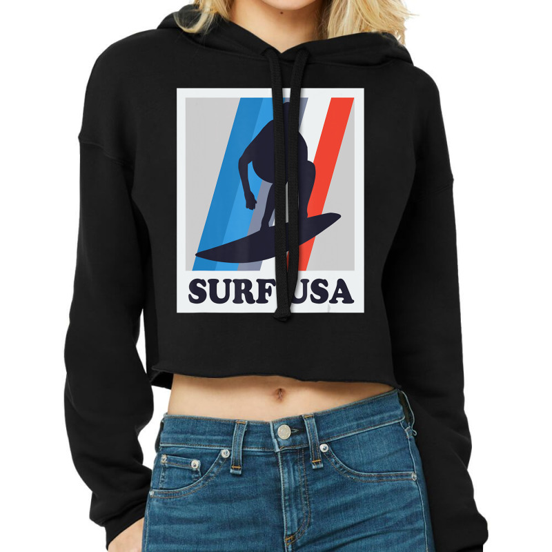 Retro Surfing Surf Usa Vintage For Surfers Cropped Hoodie by cm-arts | Artistshot