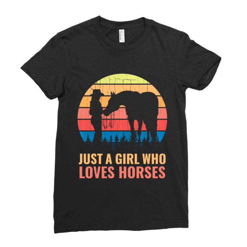 Just A Girl Who Loves Horses Western Horse Riding Rider Ladies Fitted T-Shirt by huynhhuutrunghpa | Artistshot