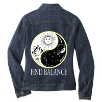 Find Balance Yin Yang  Positive Vibes Yoga Motivation Ladies Denim Jacket | Artistshot